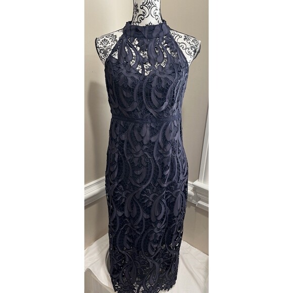 Bardot Isa Cocktail Dress Size 10 Lace Halter French Navy Lined Evening Party - Picture 2 of 12